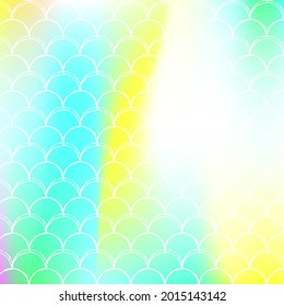 Gradient mermaid background with holographic scales. Bright color transitions. Fish tail banner and invitation. Underwater and sea pattern for girlie party. Colorful backdrop with gradient mermaid.