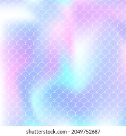 Gradient mermaid background with holographic scales. Bright color transitions. Fish tail banner and invitation. Underwater and sea pattern for girlie party. Hipster backdrop with gradient mermaid.