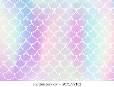 Gradient mermaid background with holographic scales. Bright color transitions. Fish tail banner and invitation. Underwater and sea pattern for girlie party. Futuristic backdrop with gradient mermaid.
