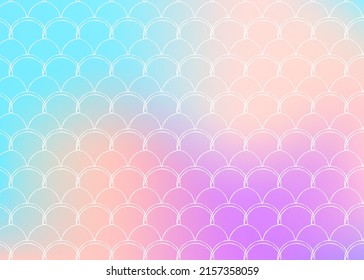 Gradient mermaid background with holographic scales. Bright color transitions. Fish tail banner and invitation. Underwater and sea pattern for girlie party. Creative backdrop with gradient mermaid.