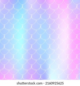 Gradient mermaid background with holographic scales. Bright color transitions. Fish tail banner and invitation. Underwater and sea pattern for girlie party. Fluorescent backdrop with gradient mermaid.