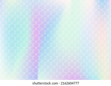 Gradient mermaid background with holographic scales. Bright color transitions. Fish tail banner and invitation. Underwater and sea pattern for girlie party. Pearlescent backdrop with gradient mermaid.