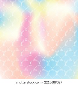 Gradient mermaid background with holographic scales. Bright color transitions. Fish tail banner and invitation. Underwater and sea pattern for girlie party. Neon backdrop with gradient mermaid.