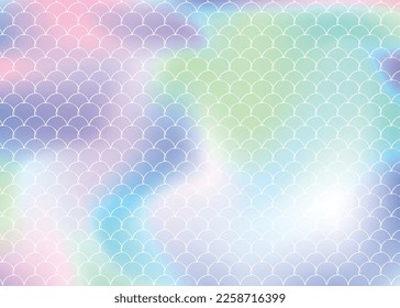 Gradient mermaid background with holographic scales. Bright color transitions. Fish tail banner and invitation. Underwater and sea pattern for girlie party. Creative backdrop with gradient mermaid.