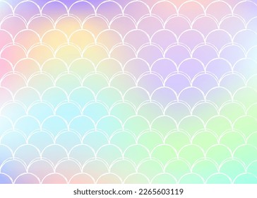 Gradient mermaid background with holographic scales. Bright color transitions. Fish tail banner and invitation. Underwater and sea pattern for girlie party. Plastic backdrop with gradient mermaid.