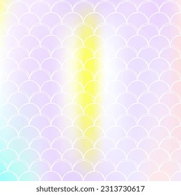 Gradient mermaid background with holographic scales. Bright color transitions. Fish tail banner and invitation. Underwater and sea pattern for girlie party. Hipster backdrop with gradient mermaid.