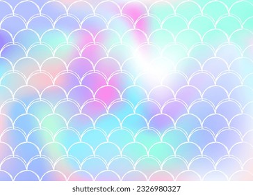 Gradient mermaid background with holographic scales. Bright color transitions. Fish tail banner and invitation. Underwater and sea pattern for girlie party. Iridescent backdrop with gradient mermaid.