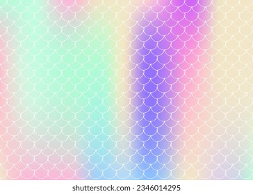 Gradient mermaid background with holographic scales. Bright color transitions. Fish tail banner and invitation. Underwater and sea pattern for girlie party. Rainbow backdrop with gradient mermaid.