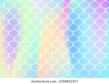 Gradient mermaid background with holographic scales. Bright color transitions. Fish tail banner and invitation. Underwater and sea pattern for girlie party. Hipster backdrop with gradient mermaid.