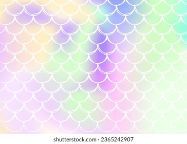 Gradient mermaid background with holographic scales. Bright color transitions. Fish tail banner and invitation. Underwater and sea pattern for girlie party. Iridescent backdrop with gradient mermaid.