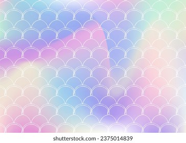 Gradient mermaid background with holographic scales. Bright color transitions. Fish tail banner and invitation. Underwater and sea pattern for girlie party. Hipster backdrop with gradient mermaid.