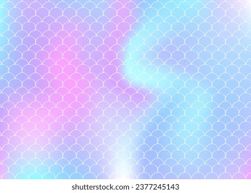 Gradient mermaid background with holographic scales. Bright color transitions. Fish tail banner and invitation. Underwater and sea pattern for girlie party. Stylish backdrop with gradient mermaid.