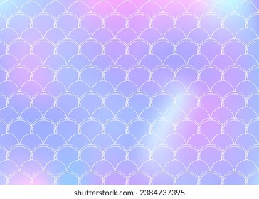 Gradient mermaid background with holographic scales. Bright color transitions. Fish tail banner and invitation. Underwater and sea pattern for girlie party. Trendy backdrop with gradient mermaid.