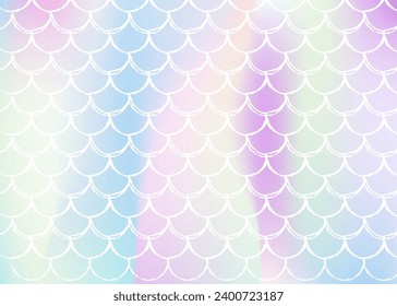 Gradient mermaid background with holographic scales. Bright color transitions. Fish tail banner and invitation. Underwater and sea pattern for girlie party. Hipster backdrop with gradient mermaid.