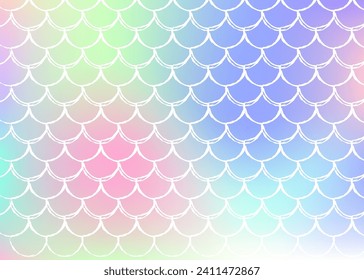 Gradient mermaid background with holographic scales. Bright color transitions. Fish tail banner and invitation. Underwater and sea pattern for girlie party. Multicolor backdrop with gradient mermaid.