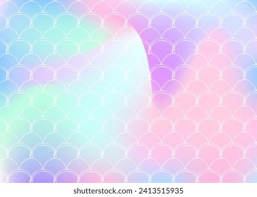 Gradient mermaid background with holographic scales. Bright color transitions. Fish tail banner and invitation. Underwater and sea pattern for girlie party. Vibrant backdrop with gradient mermaid.