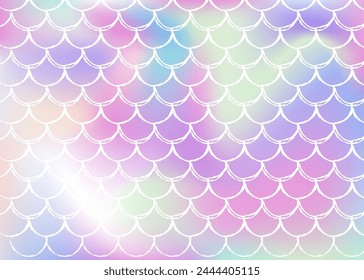 Gradient mermaid background with holographic scales. Bright color transitions. Fish tail banner and invitation. Underwater and sea pattern for girlie party. Hipster backdrop with gradient mermaid.