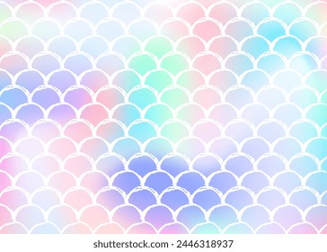 Gradient mermaid background with holographic scales. Bright color transitions. Fish tail banner and invitation. Underwater and sea pattern for girlie party. Neon backdrop with gradient mermaid.