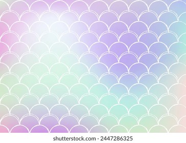 Gradient mermaid background with holographic scales. Bright color transitions. Fish tail banner and invitation. Underwater and sea pattern for girlie party. Vibrant backdrop with gradient mermaid.