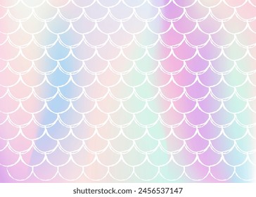 Gradient mermaid background with holographic scales. Bright color transitions. Fish tail banner and invitation. Underwater and sea pattern for girlie party. Futuristic backdrop with gradient mermaid.