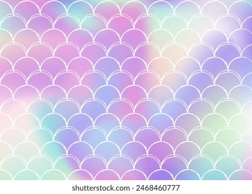 Gradient mermaid background with holographic scales. Bright color transitions. Fish tail banner and invitation. Underwater and sea pattern for girlie party. Neon backdrop with gradient mermaid.