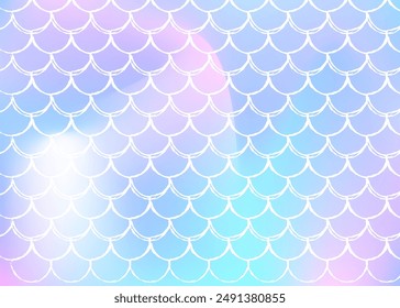 Gradient mermaid background with holographic scales. Bright color transitions. Fish tail banner and invitation. Underwater and sea pattern for girlie party. Neon backdrop with gradient mermaid.