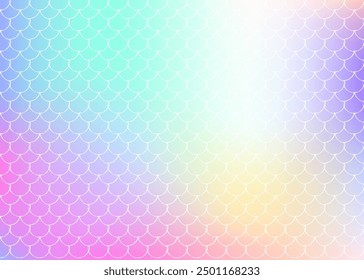 Gradient mermaid background with holographic scales. Bright color transitions. Fish tail banner and invitation. Underwater and sea pattern for girlie party. Trendy backdrop with gradient mermaid.
