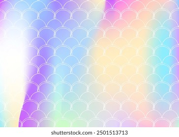 Gradient mermaid background with holographic scales. Bright color transitions. Fish tail banner and invitation. Underwater and sea pattern for girlie party. Stylish backdrop with gradient mermaid.