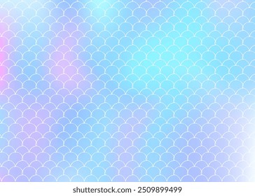 Gradient mermaid background with holographic scales. Bright color transitions. Fish tail banner and invitation. Underwater and sea pattern for girlie party. Bright backdrop with gradient mermaid.