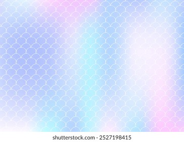 Gradient mermaid background with holographic scales. Bright color transitions. Fish tail banner and invitation. Underwater and sea pattern for girlie party. Retro backdrop with gradient mermaid.