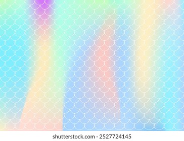 Gradient mermaid background with holographic scales. Bright color transitions. Fish tail banner and invitation. Underwater and sea pattern for girlie party. Creative backdrop with gradient mermaid.