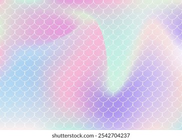 Gradient mermaid background with holographic scales. Bright color transitions. Fish tail banner and invitation. Underwater and sea pattern for girlie party. Colorful backdrop with gradient mermaid.