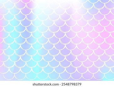 Gradient mermaid background with holographic scales.