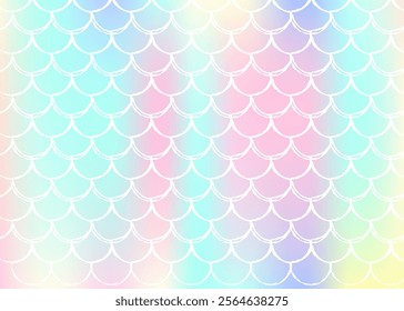 Gradient mermaid background with holographic scales.