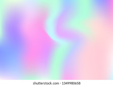 Gradient mesh abstract background. Bright holographic backdrop with gradient mesh. 90s, 80s retro style. Iridescent graphic template for placard, presentation, banner, brochure.