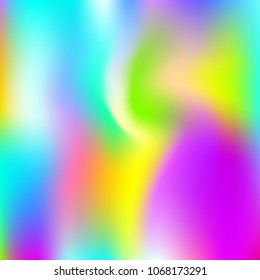 Gradient mesh abstract background. Colorful holographic backdrop with gradient mesh. 90s, 80s retro style. Pearlescent graphic template for brochure, flyer, poster design, wallpaper, mobile screen.