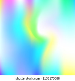 Gradient mesh abstract background. Colorful holographic backdrop with gradient mesh. 90s, 80s retro style. Pearlescent graphic template for banner, flyer, cover design, mobile interface, web app.