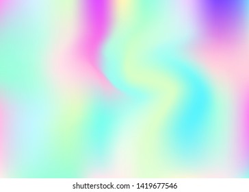 Gradient mesh abstract background. Minimal holographic backdrop with gradient mesh. 90s, 80s retro style. Iridescent graphic template for brochure, flyer, poster design, wallpaper, mobile screen.