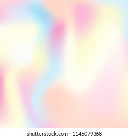 Gradient mesh abstract background. Multicolor holographic backdrop with gradient mesh. 90s, 80s retro style. Pearlescent graphic template for banner, flyer, cover design, mobile interface, web app.
