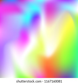 Gradient mesh abstract background. Plastic holographic backdrop with gradient mesh. 90s, 80s retro style. Iridescent graphic template for banner, flyer, cover design, mobile interface, web app.