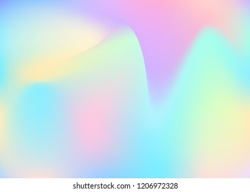 Gradient mesh abstract background. Plastic holographic backdrop with gradient mesh. 90s, 80s retro style. Iridescent graphic template for brochure, flyer, poster design, wallpaper, mobile screen.