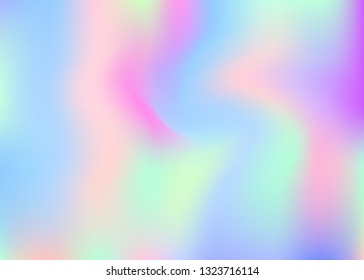 Gradient mesh abstract background. Plastic holographic backdrop with gradient mesh. 90s, 80s retro style. Iridescent graphic template for book, annual, mobile interface, web app.