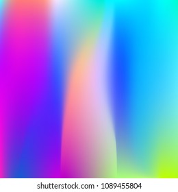 Gradient mesh abstract background. Rainbow holographic backdrop with gradient mesh. 90s, 80s retro style. Iridescent graphic template for brochure, flyer, poster design, wallpaper, mobile screen.