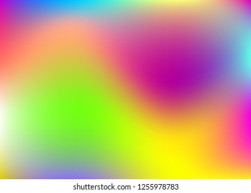Gradient mesh abstract background. Trendy holographic backdrop with gradient mesh. 90s, 80s retro style. Pearlescent graphic template for placard, presentation, banner, brochure.