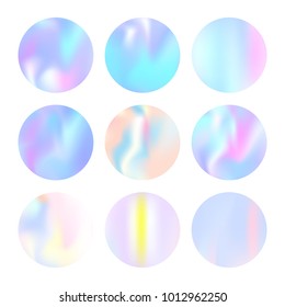 Gradient mesh abstract backgrounds set. Plastic holographic backdrop with gradient mesh. 90s, 80s retro style. Pearlescent graphic template for banner, flyer, cover, mobile interface, web app.