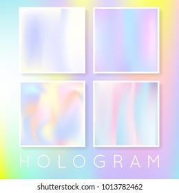 Gradient mesh abstract backgrounds set. Stylish holographic backdrop with gradient mesh. 90s, 80s retro style. Pearlescent graphic template for banner, flyer, cover, mobile interface, web app.