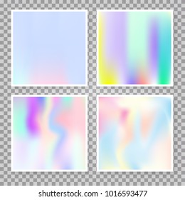 Gradient mesh abstract backgrounds set. Stylish holographic backdrop with gradient mesh. 90s, 80s retro style. Iridescent graphic template for banner, flyer, cover, mobile interface, web app.
