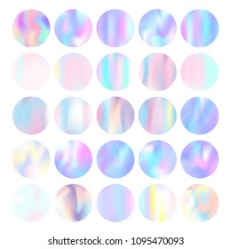 Gradient mesh abstract backgrounds set. Plastic holographic backdrop with gradient mesh. 90s, 80s retro style. Iridescent graphic template for banner, flyer, cover, mobile interface, web app.