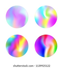 Gradient mesh abstract backgrounds set. Trendy holographic backdrop with gradient mesh. 90s, 80s retro style. Pearlescent graphic template for banner, flyer, cover, mobile interface, web app.
