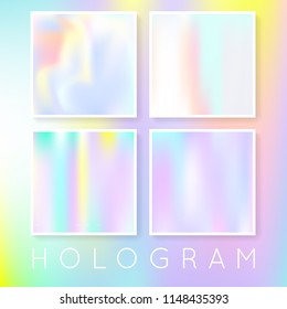 Gradient mesh abstract backgrounds set. Multicolor holographic backdrop with gradient mesh. 90s, 80s retro style. Pearlescent graphic template for banner, flyer, cover, mobile interface, web app.